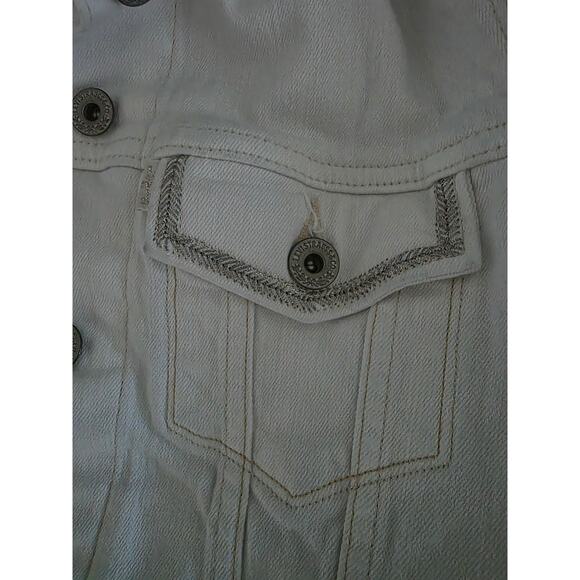 Levis Womens Small Trucker Denim Jacket Cream Western Silver Layering Minimalist - Picture 9 of 9